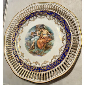 WINTERLING BAVARIA Pierced Reticulated Plate Ladies and Cherub Garden Scene 7.5”